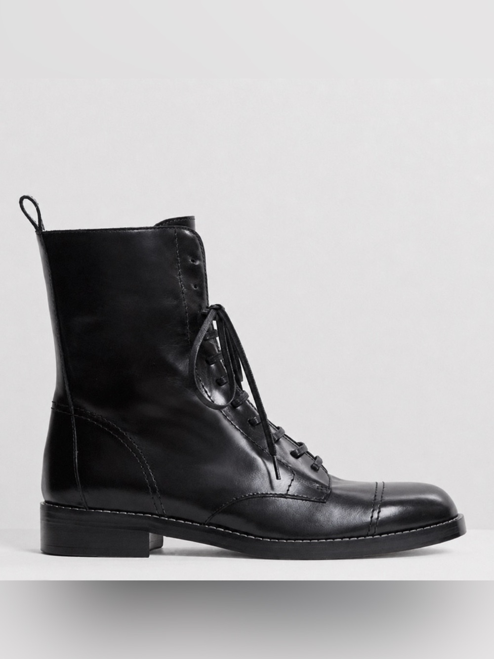 Women's Theory Black Lace-Up Leather Ankle Boots
